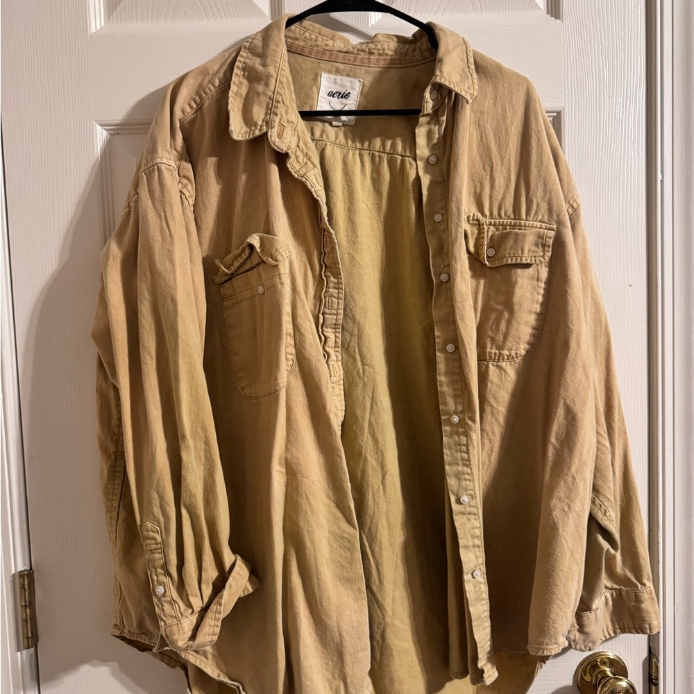 Aerie Tan Lightweight Shirt Jacket